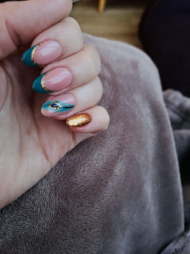 Chic Nail Design with Colorful Textures and Glamorous Accents.