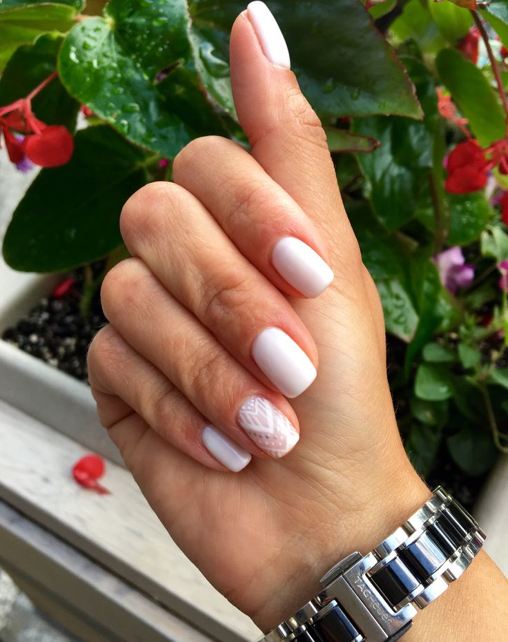 Sophisticated Minimalist Nails with Matte White Finish and Intricate Accent Design.