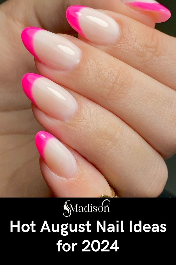 Chic Summer Nail Design: Nude and Bright Pink French Tips with Bold Accents.