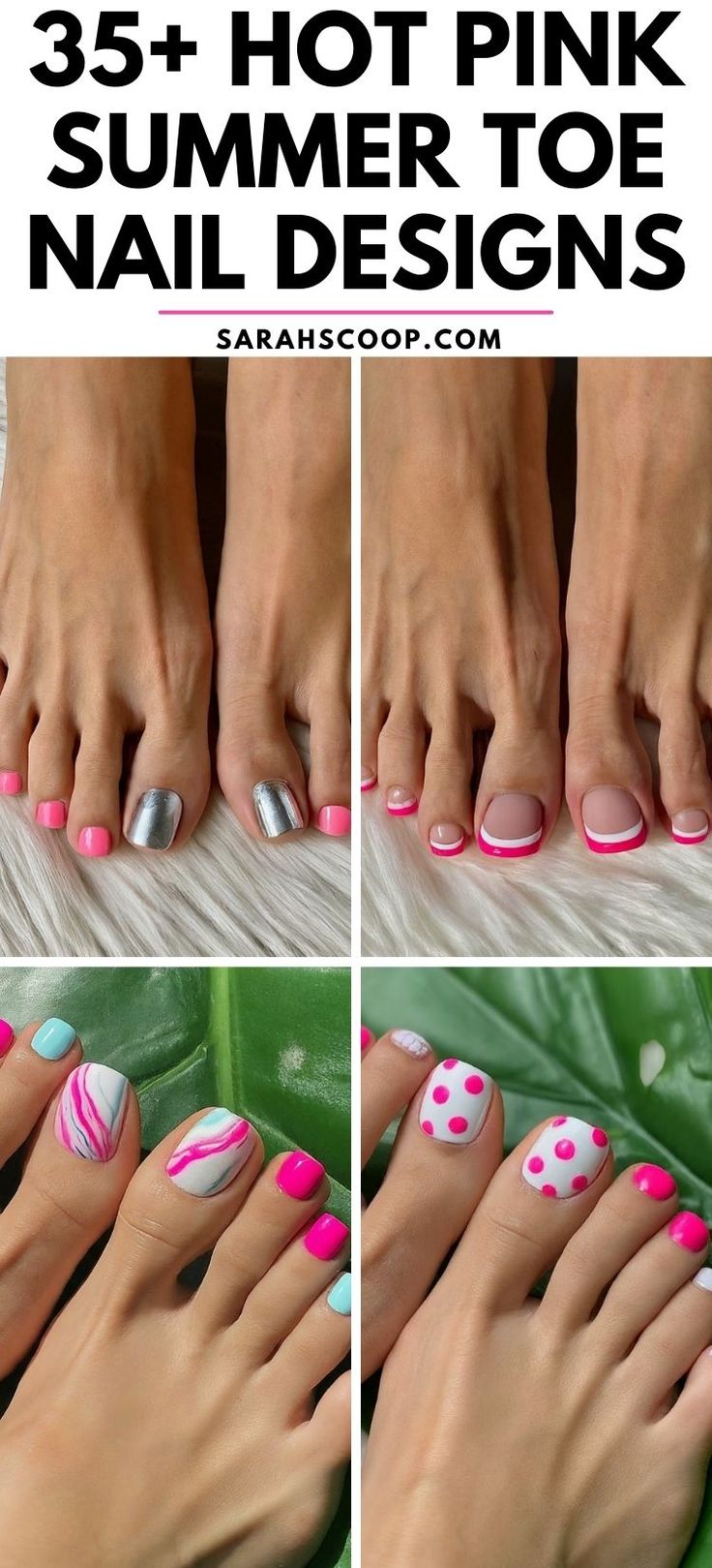 Summer Toe Nail Designs: Hot Pink, Metallic Silver, and Playful Patterns for a Fun Vibe