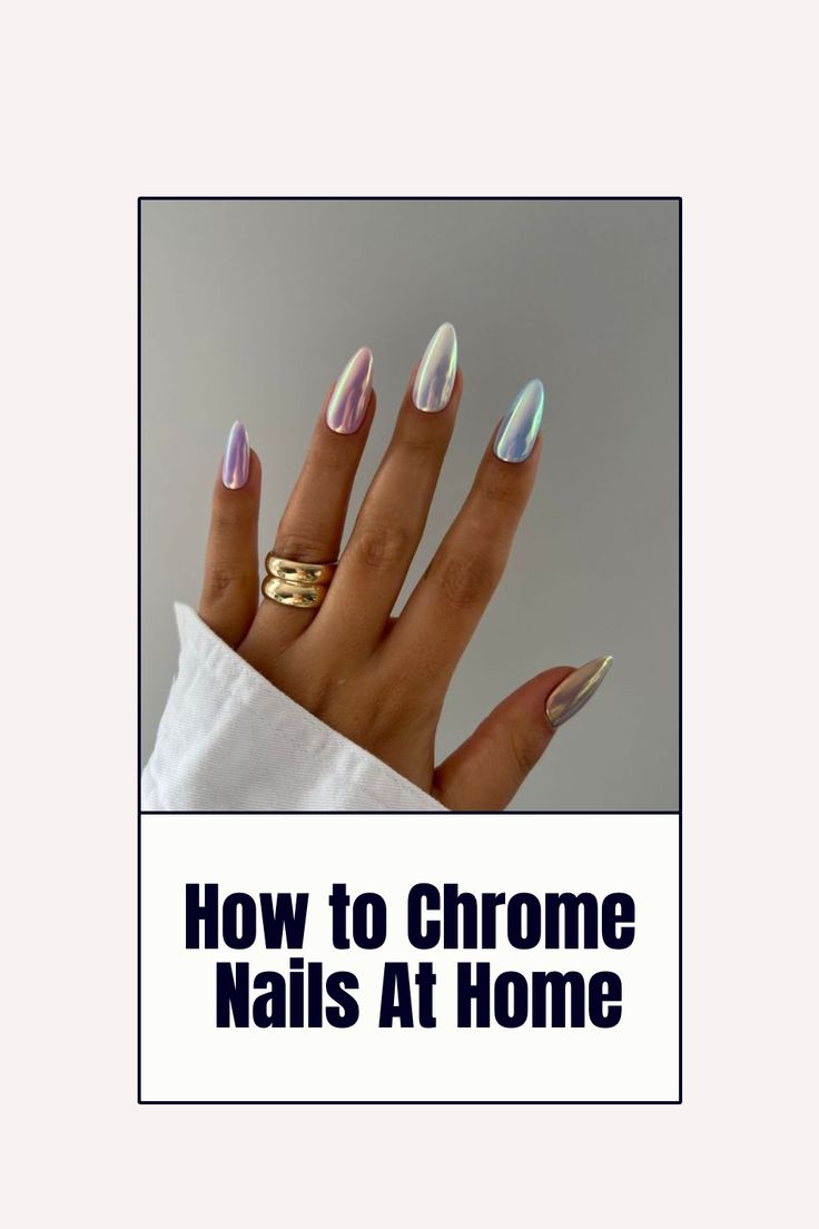 Glamorous Iridescent Chrome Almond Nails: A Trendy Manicure for Any Occasion.