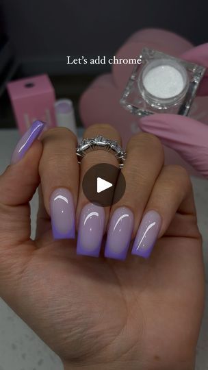 Chic Lavender-to-Purple Gradient Nail Design with Glossy Finish and Chrome Accent.