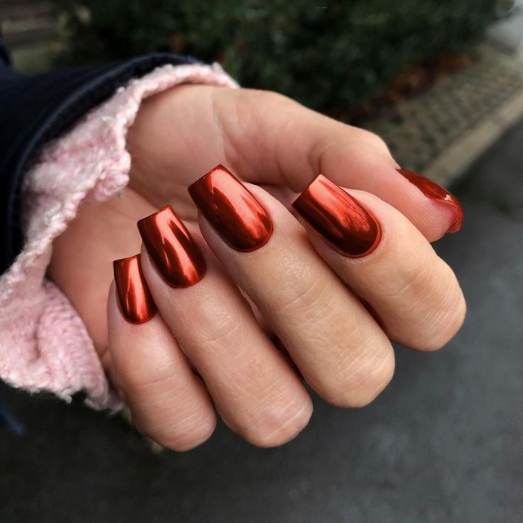 Bold Glossy Copper Nails: Elegance Meets Modernity for Any Occasion