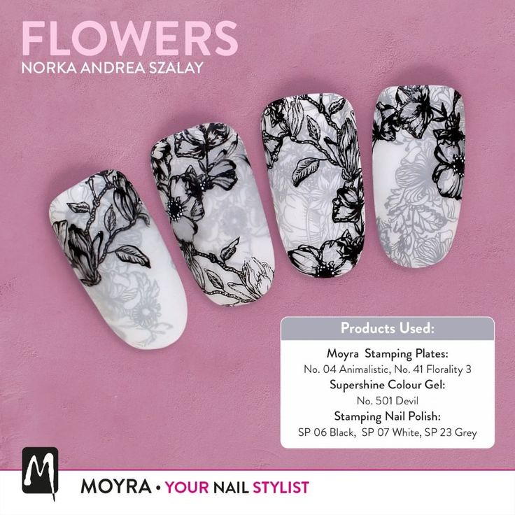 Elegant Floral Nail Art Design with Intricate Black Linework on White and Transparent Backgrounds