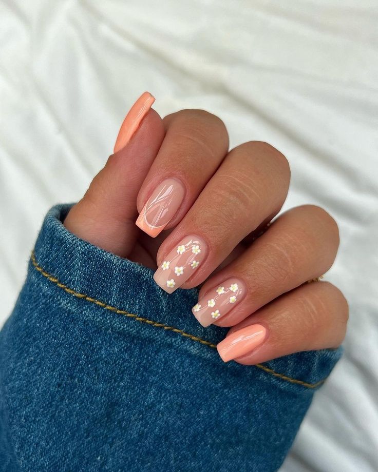 Charming Spring-Inspired Pastel Floral Nail Design with French Tips