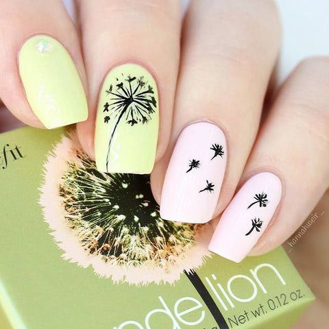 Whimsical Dandelion Nail Design in Soft Pastels for a Refreshing Seasonal Look.