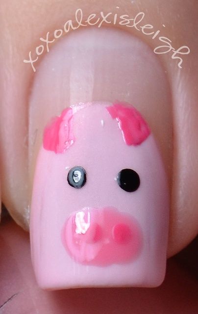 Whimsical Cute Pig Nail Design with Playful Details and Charming Character.