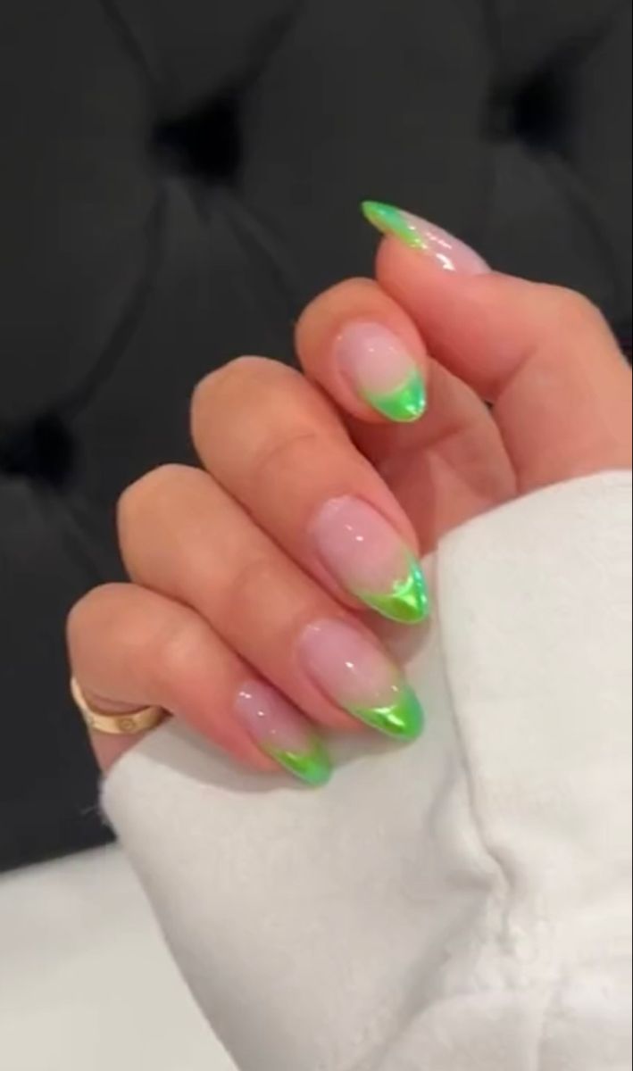 Chic Vibrant Green French Tips: A Playful yet Elegant Nail Design.