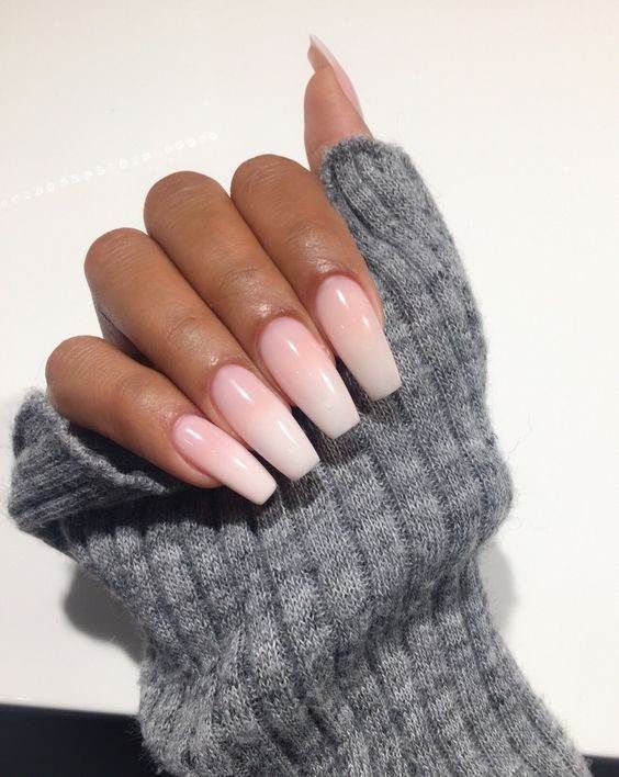 Sophisticated Ombre Nails: A Chic Pink-to-White Gradient for Any Occasion.