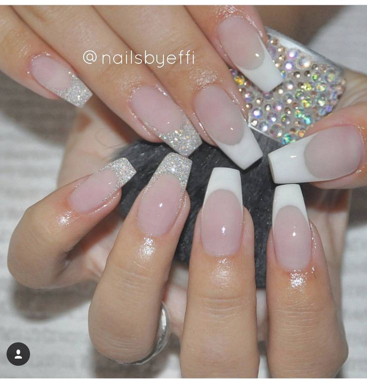 Chic Elegant French Tip Nails with Glitter Accents for Versatile Sophistication.