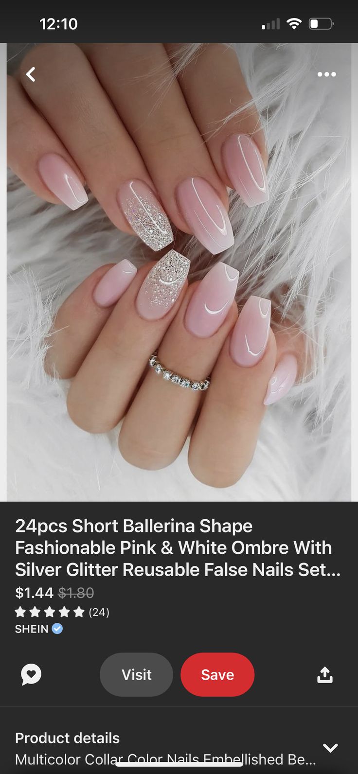 Chic Pink and White Ombre Ballerina Nails with Glitter Accents for Effortless Elegance.