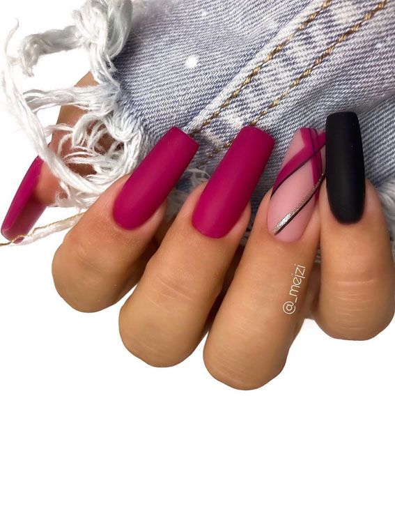 Chic Bold Nail Design: Rich Colors with Elegant Matte-Gloss Contrast