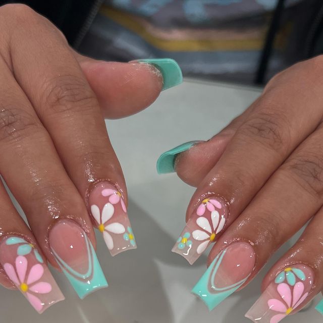 Vibrant Pastel Floral Nail Design for Spring/Summer.