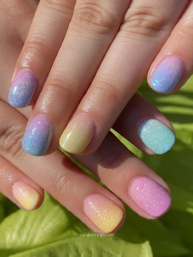 Dreamy Gradient Pastel Glitter Nails for a Whimsical Spring Aesthetic