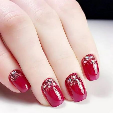 Sleek Gradient Red Nails with Glitter: A Glamorous Touch for Any Occasion