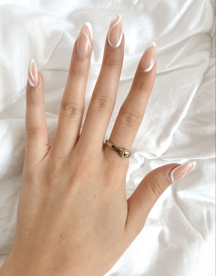 Sophisticated Minimalist Elegance: Curved Nude Nails with White Tips