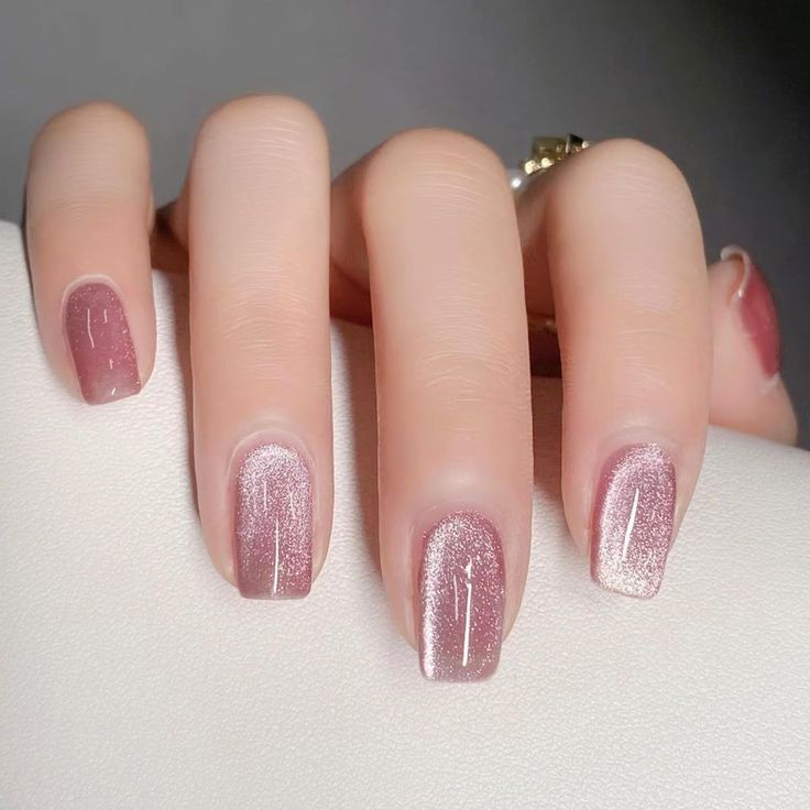 Sheer Pink Nails With Glitter