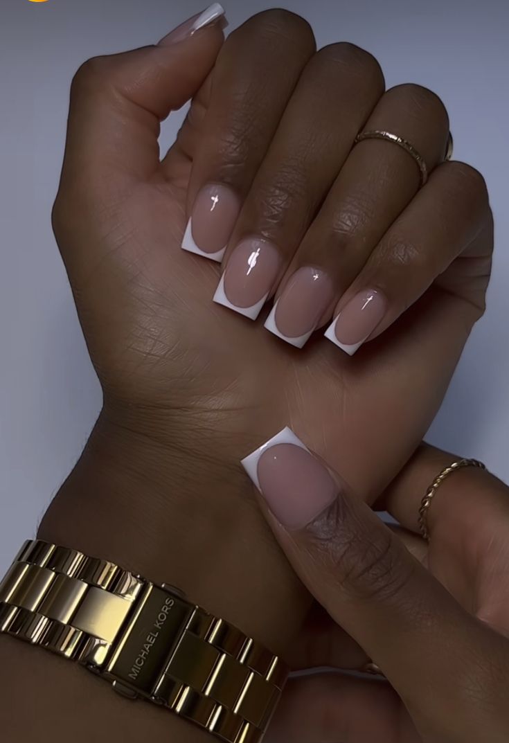 Chic French Manicure: Timeless Elegance with Nude Base and Crisp White Tips