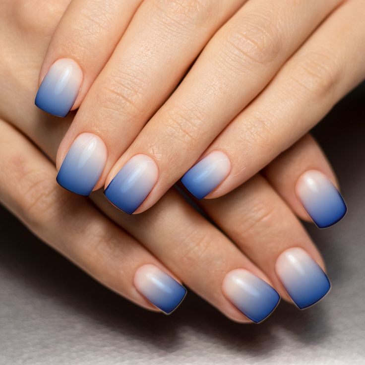 Elegant Ombre Nail Design: Smooth Blue to Deep Navy Gradient with Matte Finish