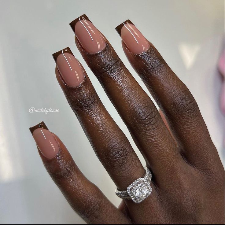 Sophisticated French Tip Nail Design with Rich Chocolate Brown Edge on Neutral Base