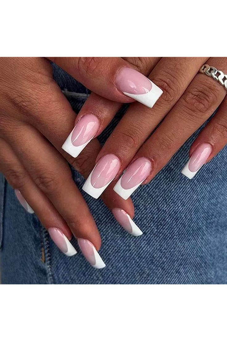 Chic Nail Design: Soft Pink Base with Bold White Tips