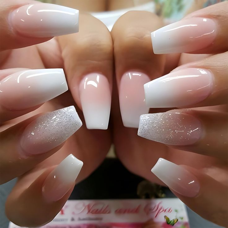 Sophisticated Ombre Nail Design with Glitter Accent for Elegant Occasions.